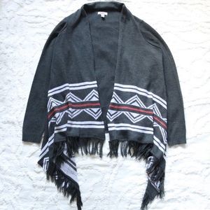 Boho Geo Stripe Knit Fringe High Low Grey Cardigan | XS